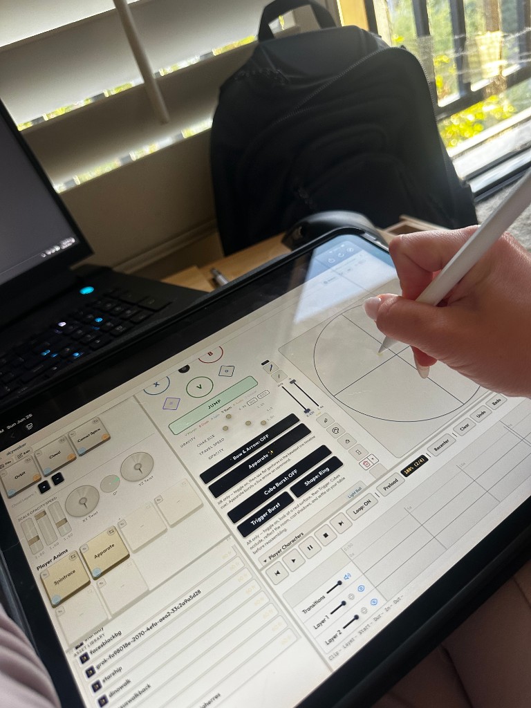 Skywaker VJ board on iPad — live interface with stylus input during an XR session